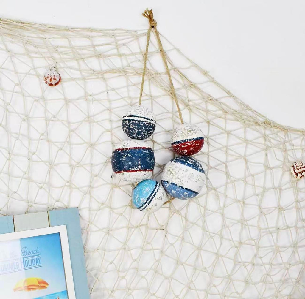 Wooden Fishing Float Balls with Rope – Coastal Wall Hanging Decor