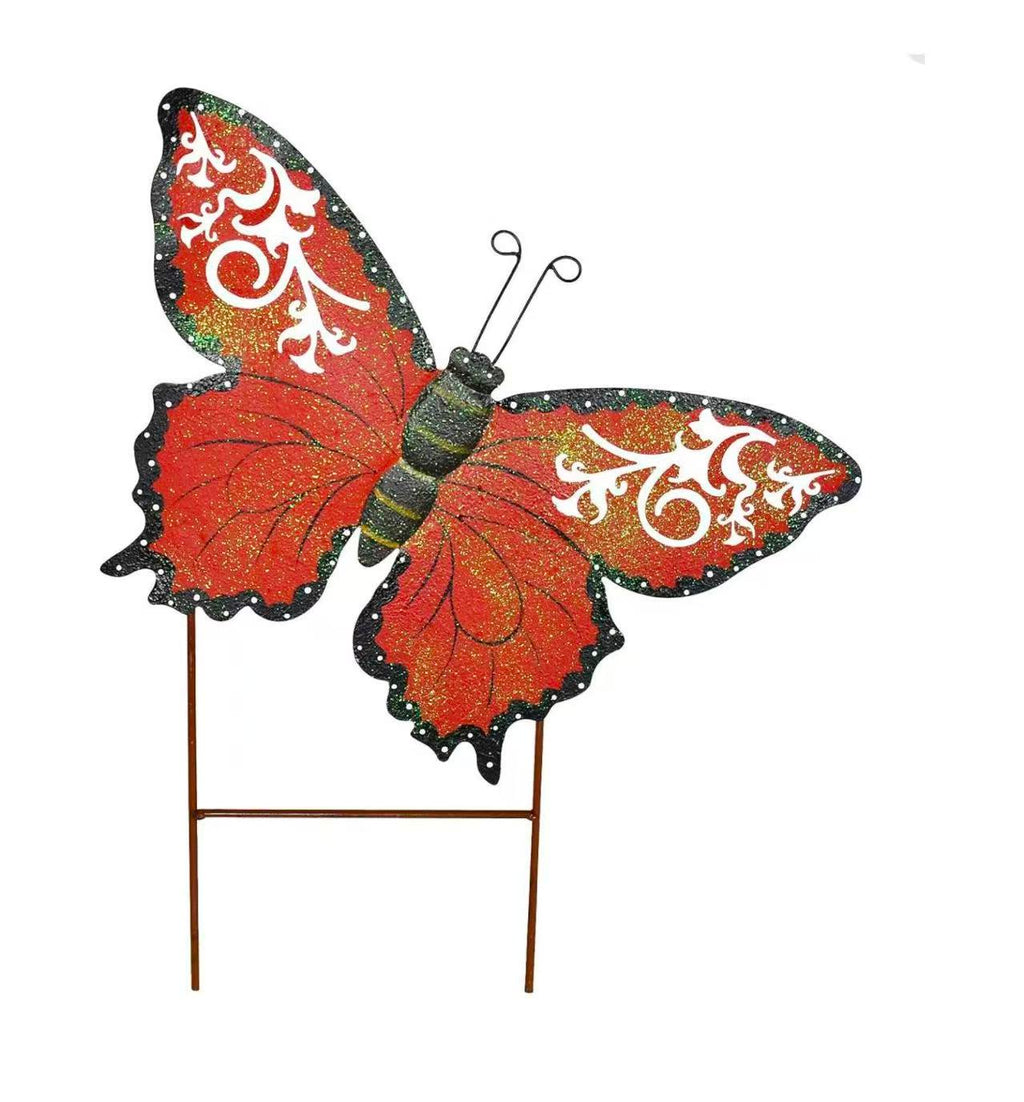 Butterfly Garden Stake Outdoor Garden Decoration for Patio Porch Lawn Pathway Backyard (Red)