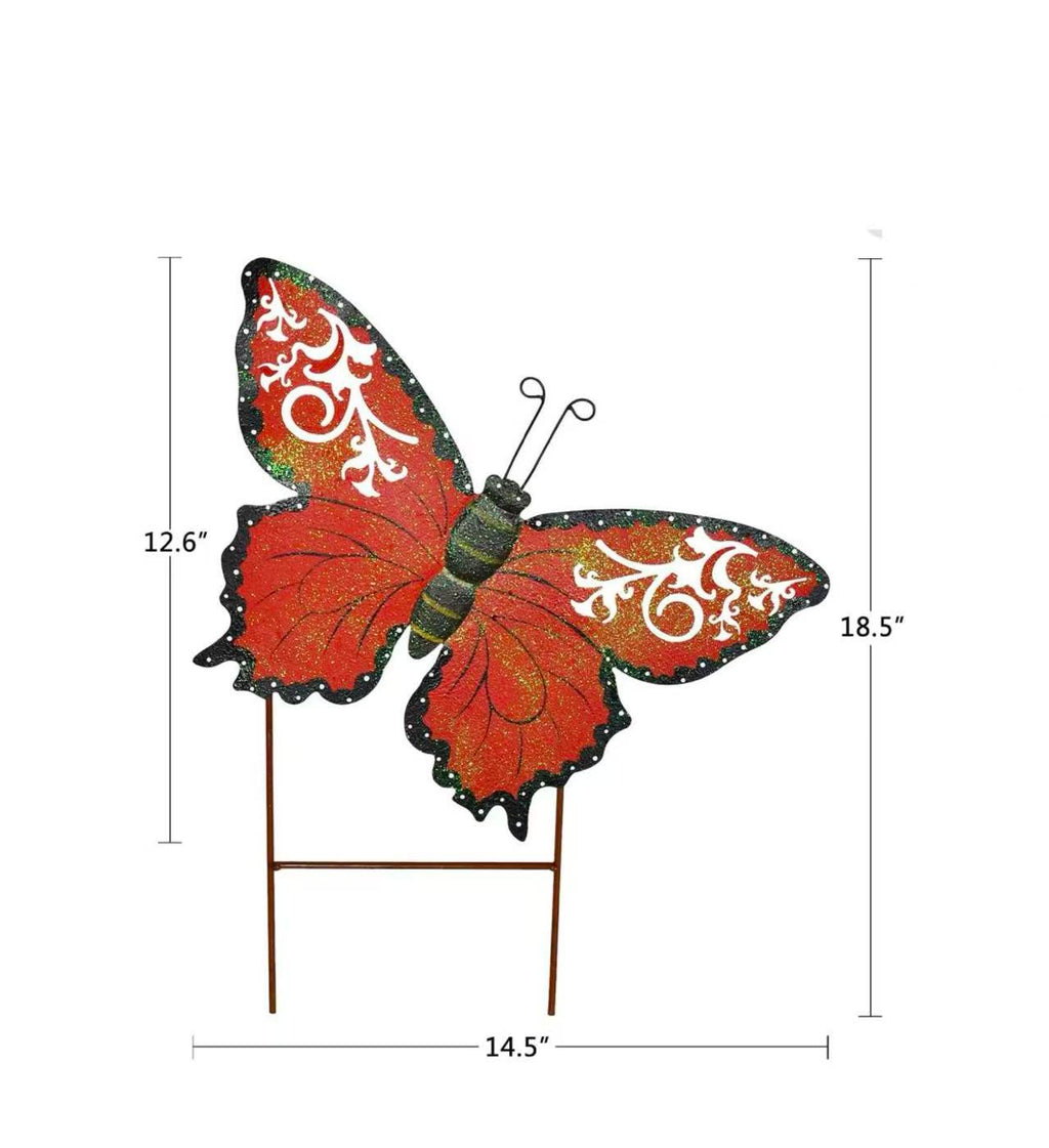 Butterfly Garden Stake Outdoor Garden Decoration for Patio Porch Lawn Pathway Backyard (Red)