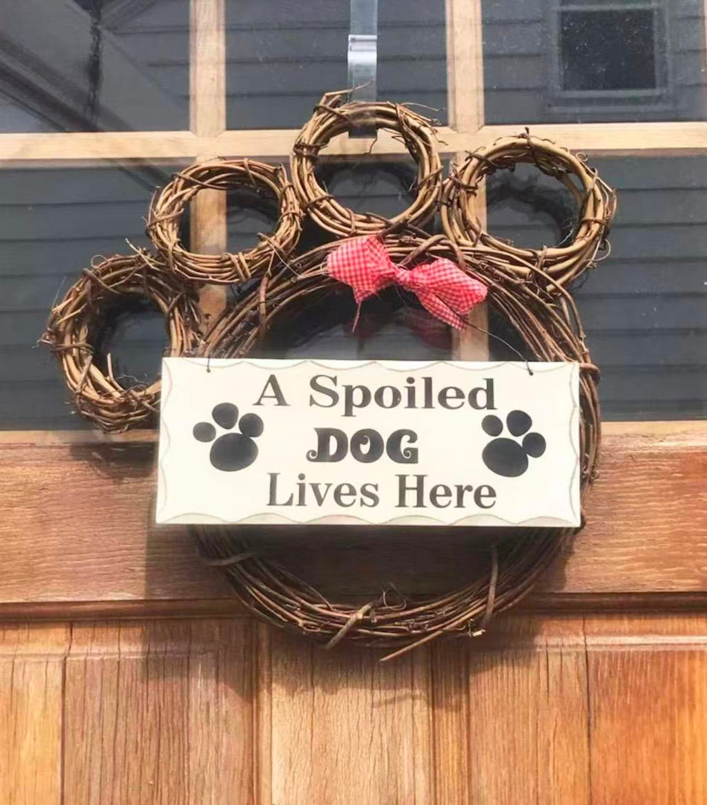 Funny Dog Sign - 'A Spoiled Dog Lives Here' Decorative Wooden Wall Art, 4x10in, Perfect Dog Lover Gift