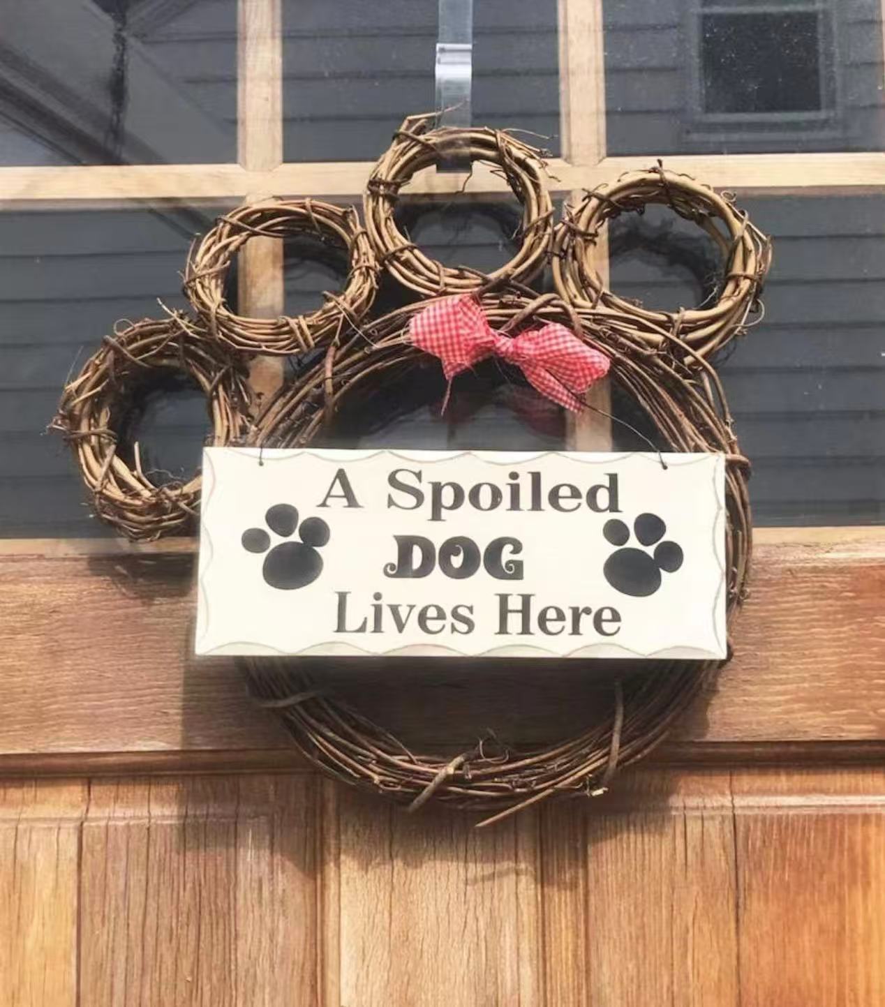 Funny Dog Sign - 'A Spoiled Dog Lives Here' Decorative Wooden Wall Art, 4x10in, Perfect Dog Lover Gift