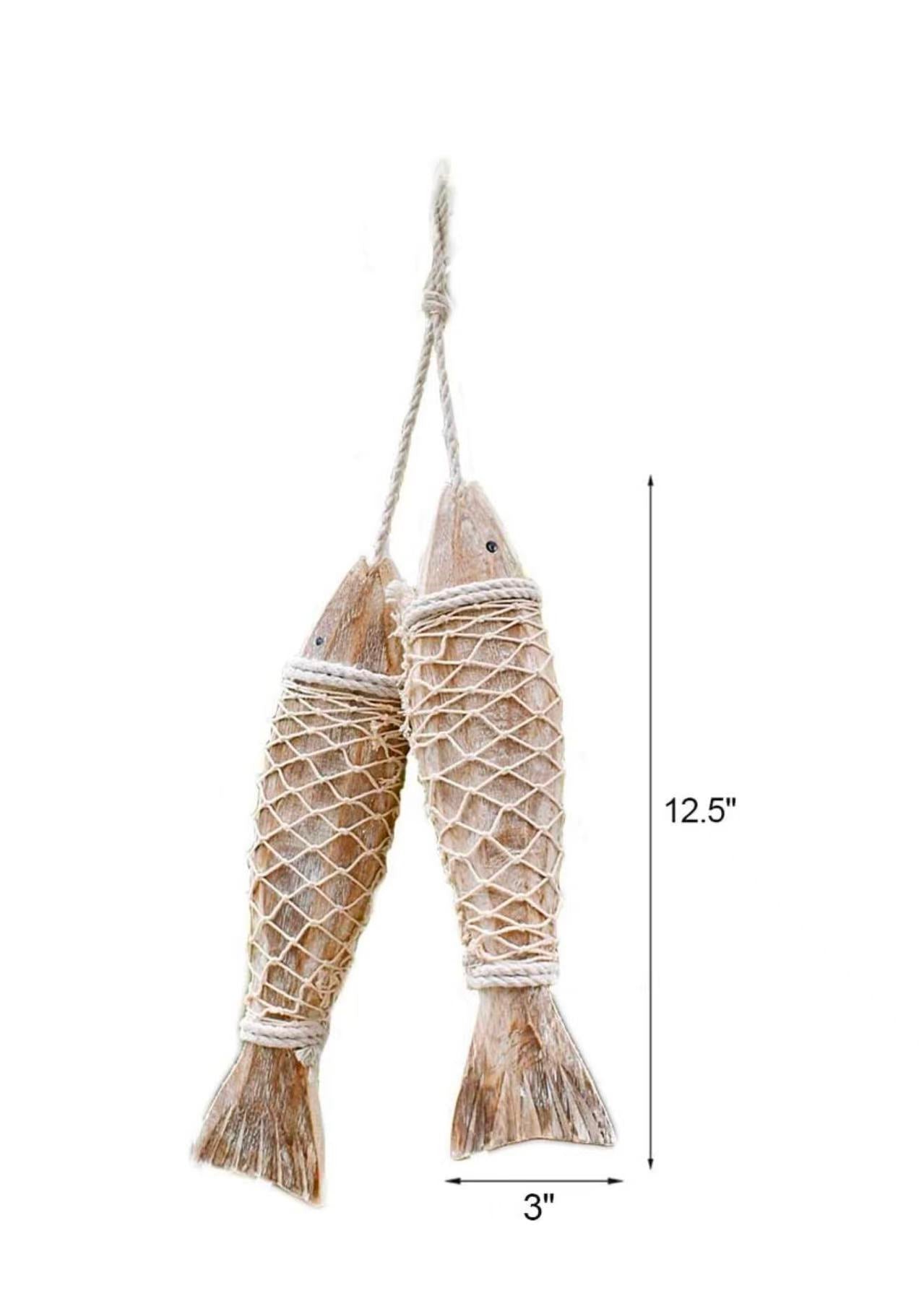 Wooden Fish Wall Decor – Rustic Nautical Beach Theme Sculpture for Bathroom, Bedroom, or Lake House (L)