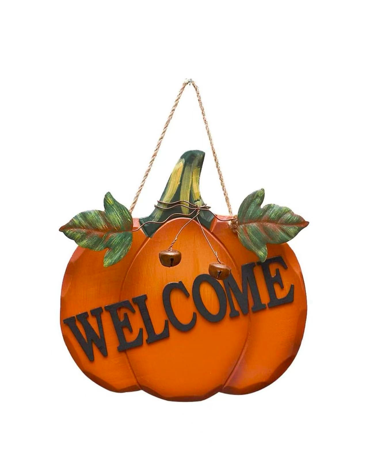 Wood Pumpkin Welcome Sign – Rustic Fall Door Decor for Autumn, Thanksgiving, and Halloween. Perfect for Indoor/Outdoor Use (9.75" x 9.5").