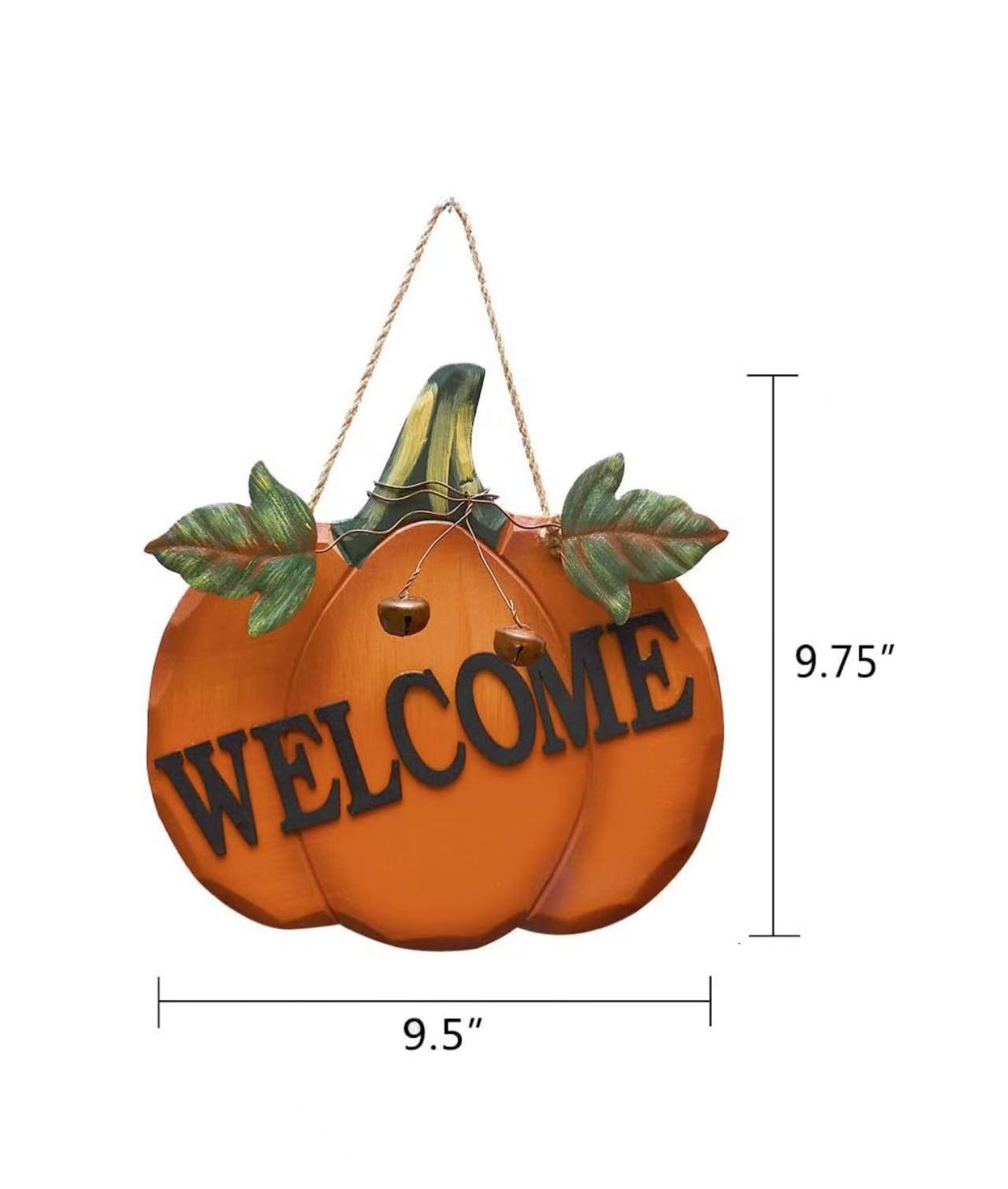 Wood Pumpkin Welcome Sign – Rustic Fall Door Decor for Autumn, Thanksgiving, and Halloween. Perfect for Indoor/Outdoor Use (9.75" x 9.5").