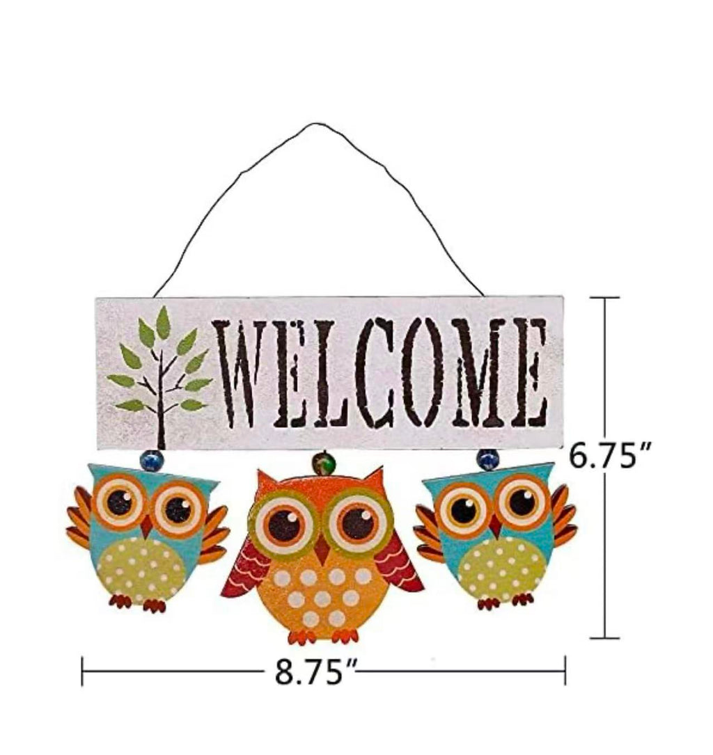 Primitive Country Wood Welcome Owl Sign – Rustic Wall Art (WHITE)