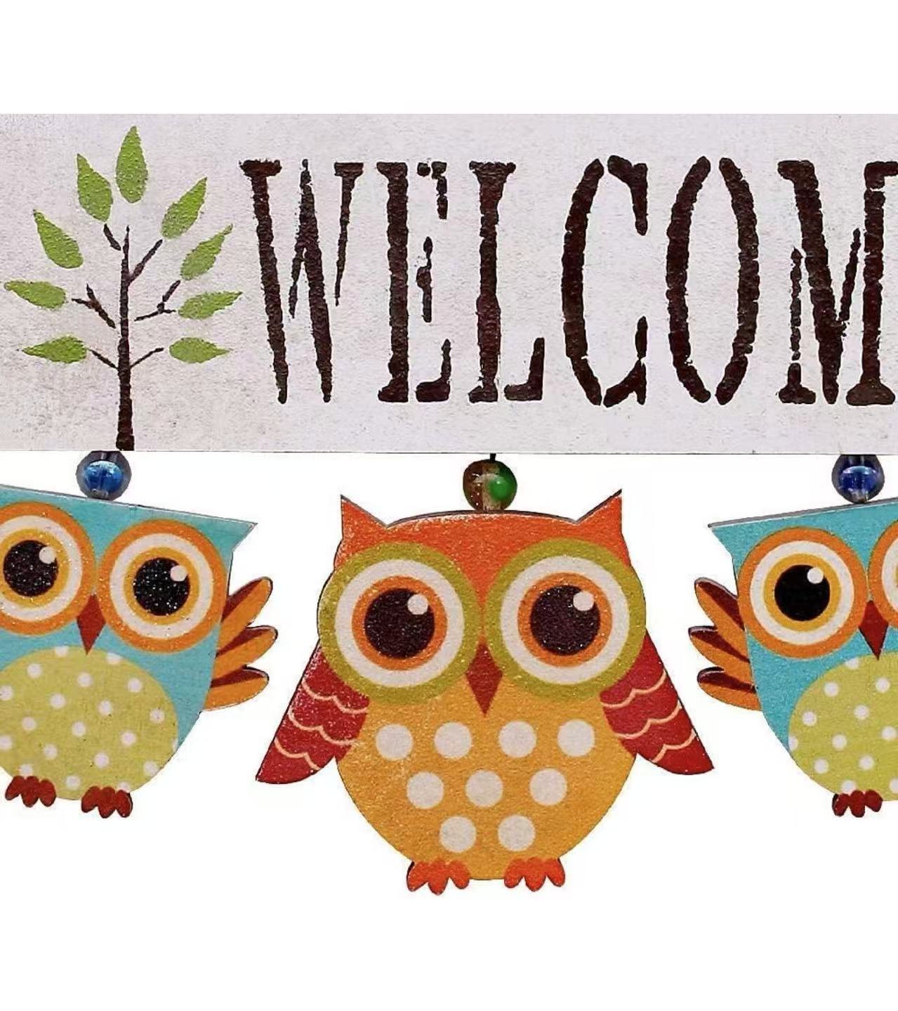 Primitive Country Wood Welcome Owl Sign – Rustic Wall Art (WHITE)