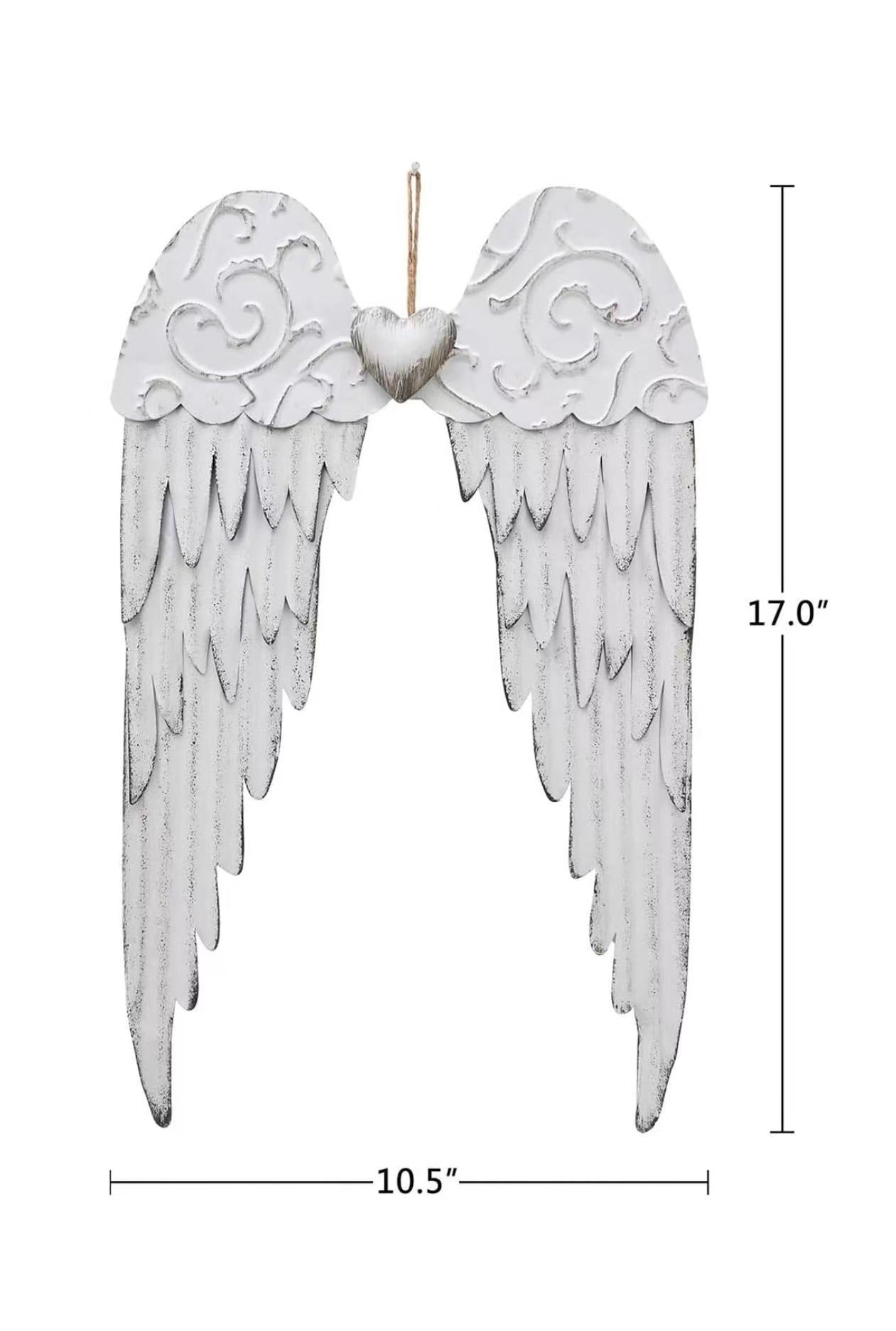 Angel Wings Wall Decor: Antique Metal Wings with Heart, Decorative Sculpture for Indoor/Outdoor Use (Bedroom, Living Room, Garden).