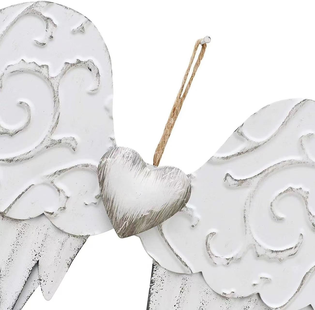 Angel Wings Wall Decor: Antique Metal Wings with Heart, Decorative Sculpture for Indoor/Outdoor Use (Bedroom, Living Room, Garden).