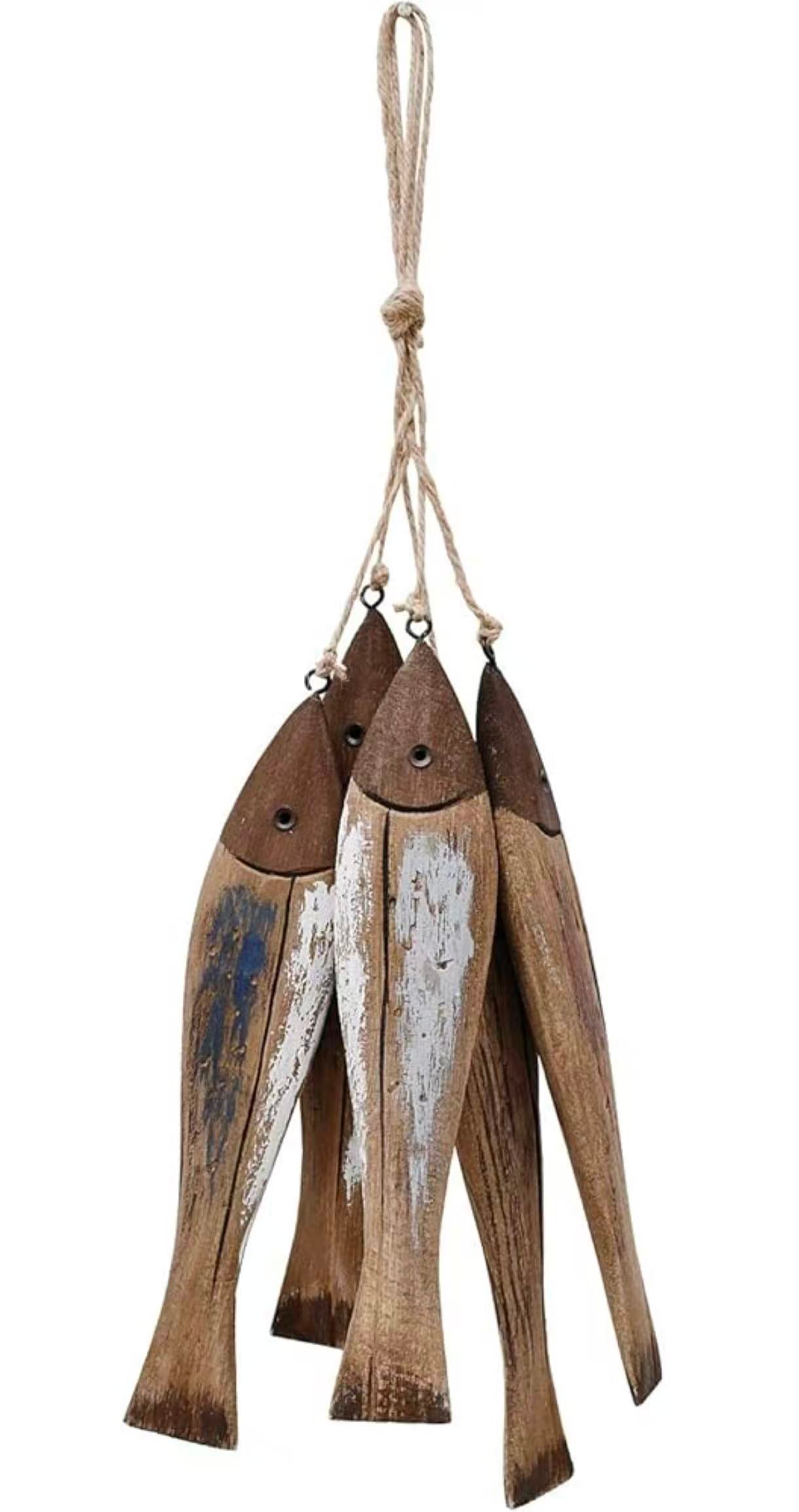 Wooden Fish Wall Decor – Rustic Nautical Beach Theme Sculpture for Bathroom, Bedroom, or Lake House. Light Brown