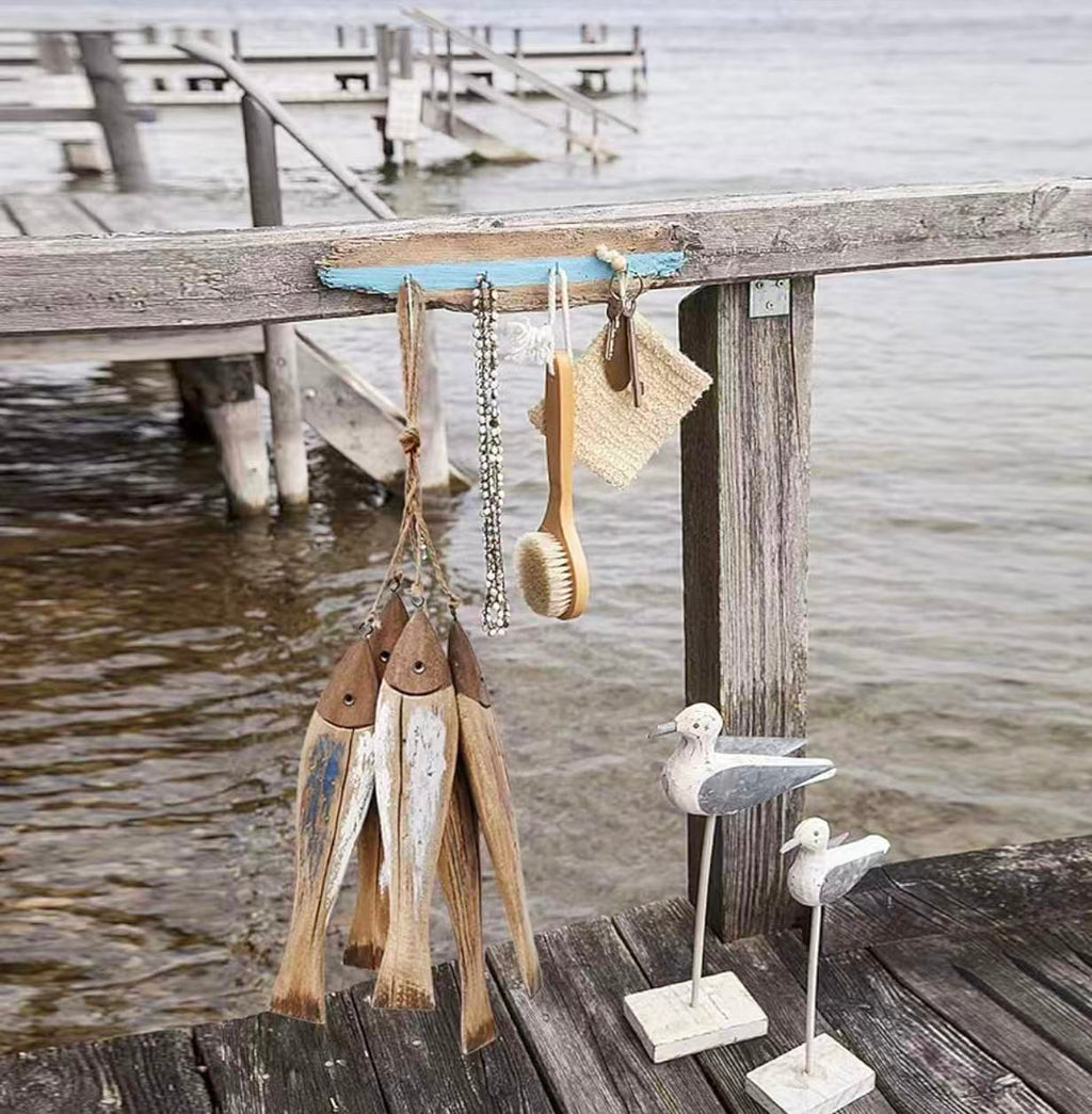 Wooden Fish Wall Decor – Rustic Nautical Beach Theme Sculpture for Bathroom, Bedroom, or Lake House. Light Brown