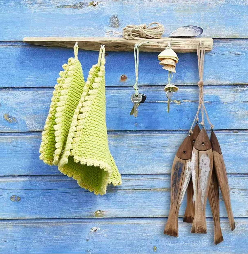Wooden Fish Wall Decor – Rustic Nautical Beach Theme Sculpture for Bathroom, Bedroom, or Lake House. Light Brown
