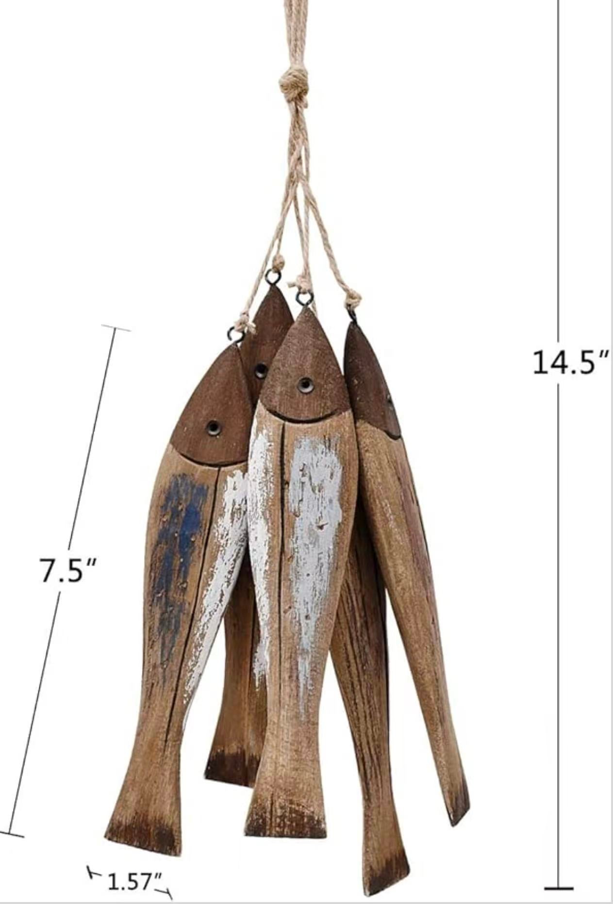 Wooden Fish Wall Decor – Rustic Nautical Beach Theme Sculpture for Bathroom, Bedroom, or Lake House. Light Brown