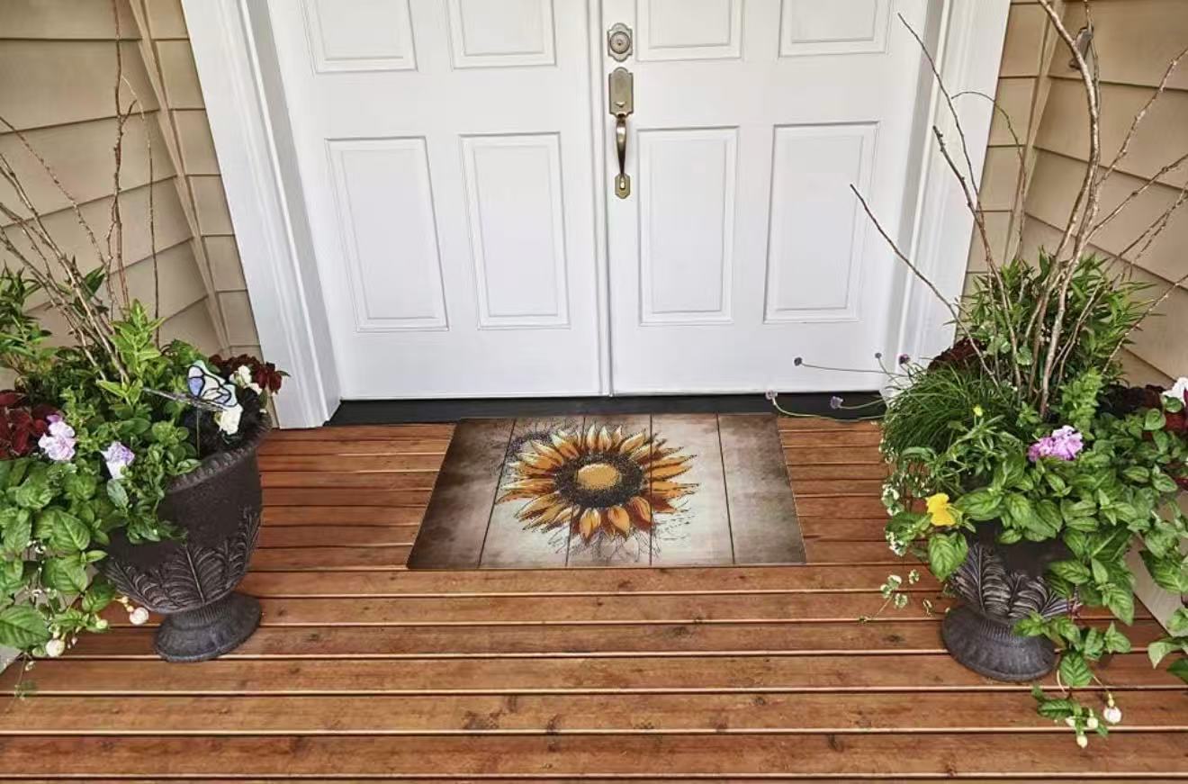 Sunflower Welcome Door Mat - Non-Slip Rubber Mat 17.3x29 Indoor Outdoor