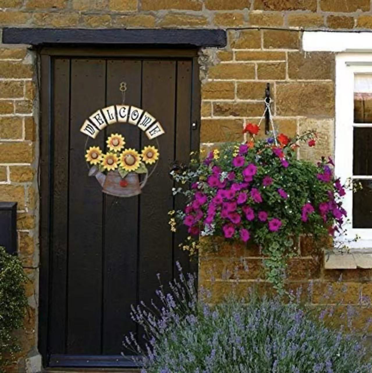 Sunflower Welcome Sign: Vintage metal design with sunflower and watering can, 15.5" x 14". Charming Home Decor: Perfect for front doors or garden, adds a warm welcome to your space.