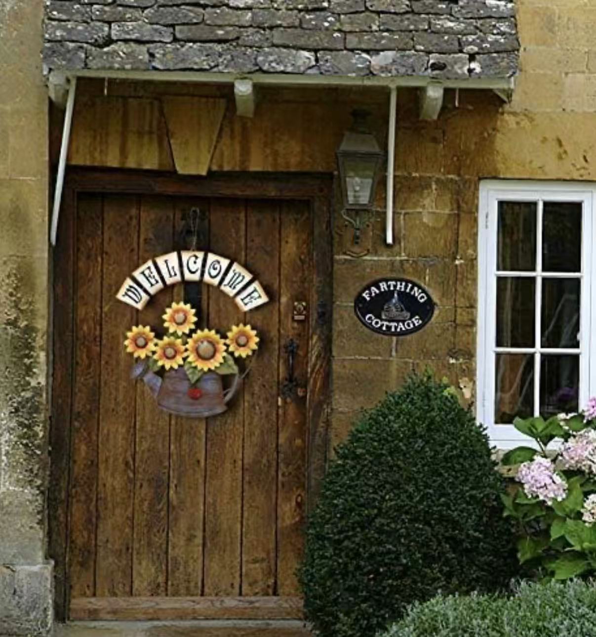 Sunflower Welcome Sign: Vintage metal design with sunflower and watering can, 15.5" x 14". Charming Home Decor: Perfect for front doors or garden, adds a warm welcome to your space.