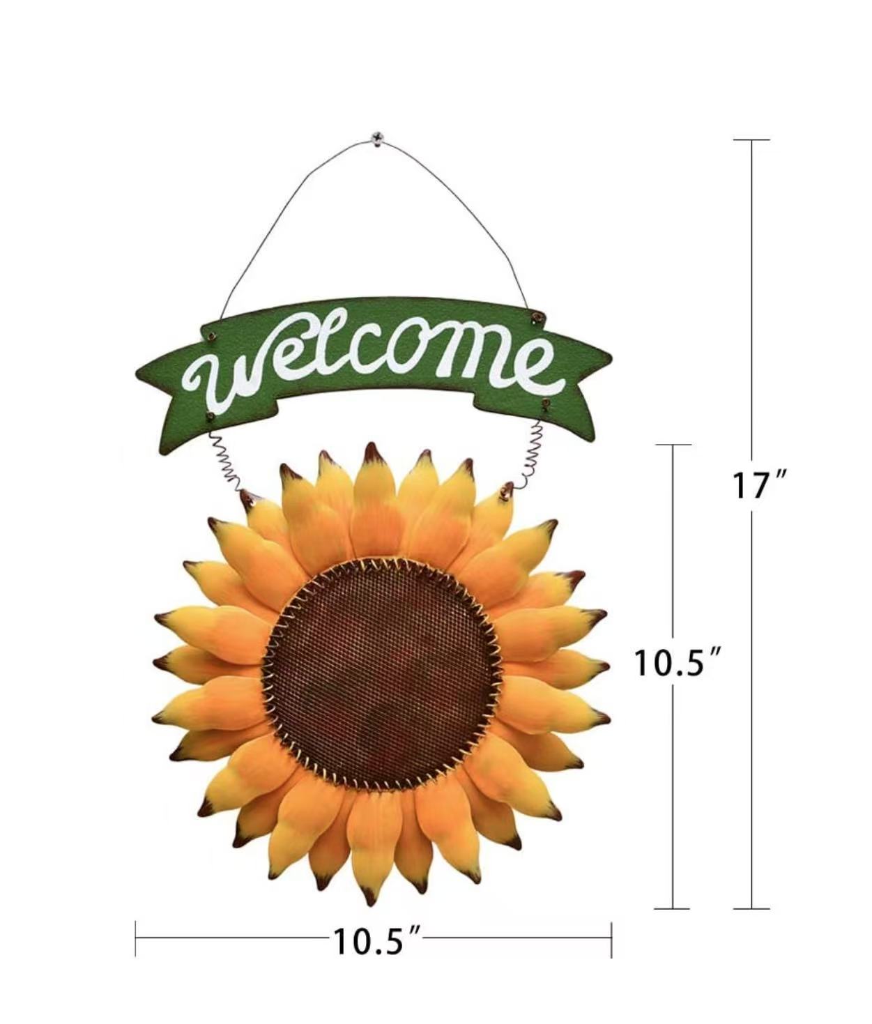 Sunflower Welcome Sign: Garden-themed metal sign, perfect for front door or wall decor. Durable & Charming: Adds a warm, welcoming touch to your home and garden.