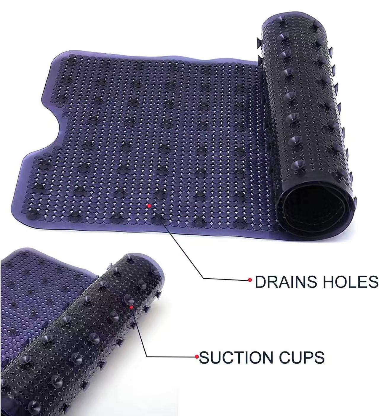 Extra Long Non-Slip Bathtub Mat 40"x16"–Machine Washable, Suction Cups for Smooth Tubs