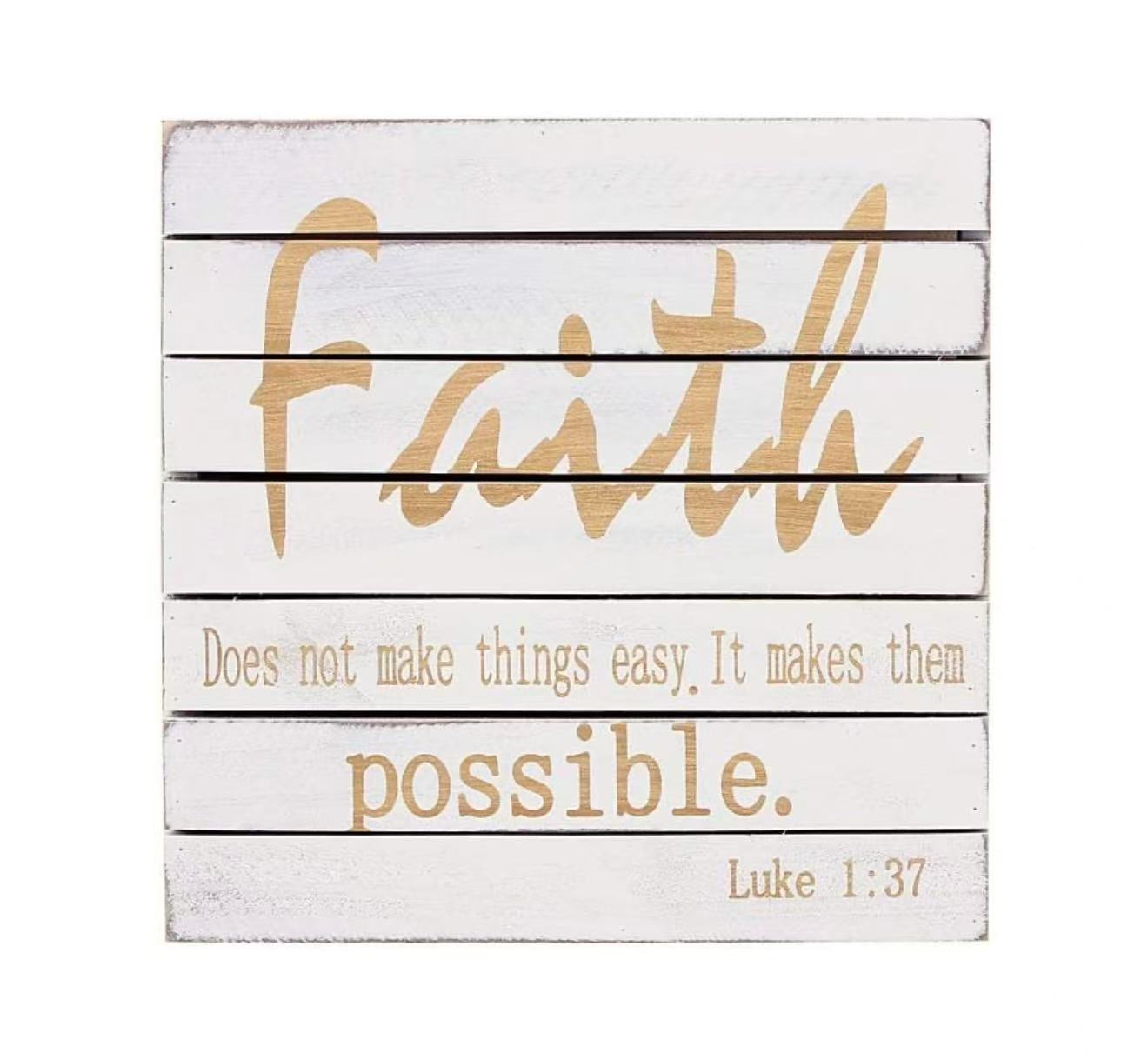 Wooden Faith Wall Plaque – Inspirational Bible Verse Christian Decor, 9.75"x9.75"