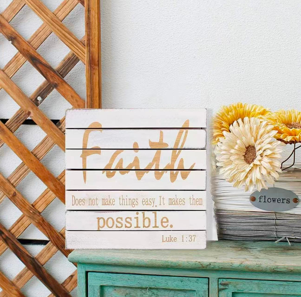 Wooden Faith Wall Plaque – Inspirational Bible Verse Christian Decor, 9.75"x9.75"