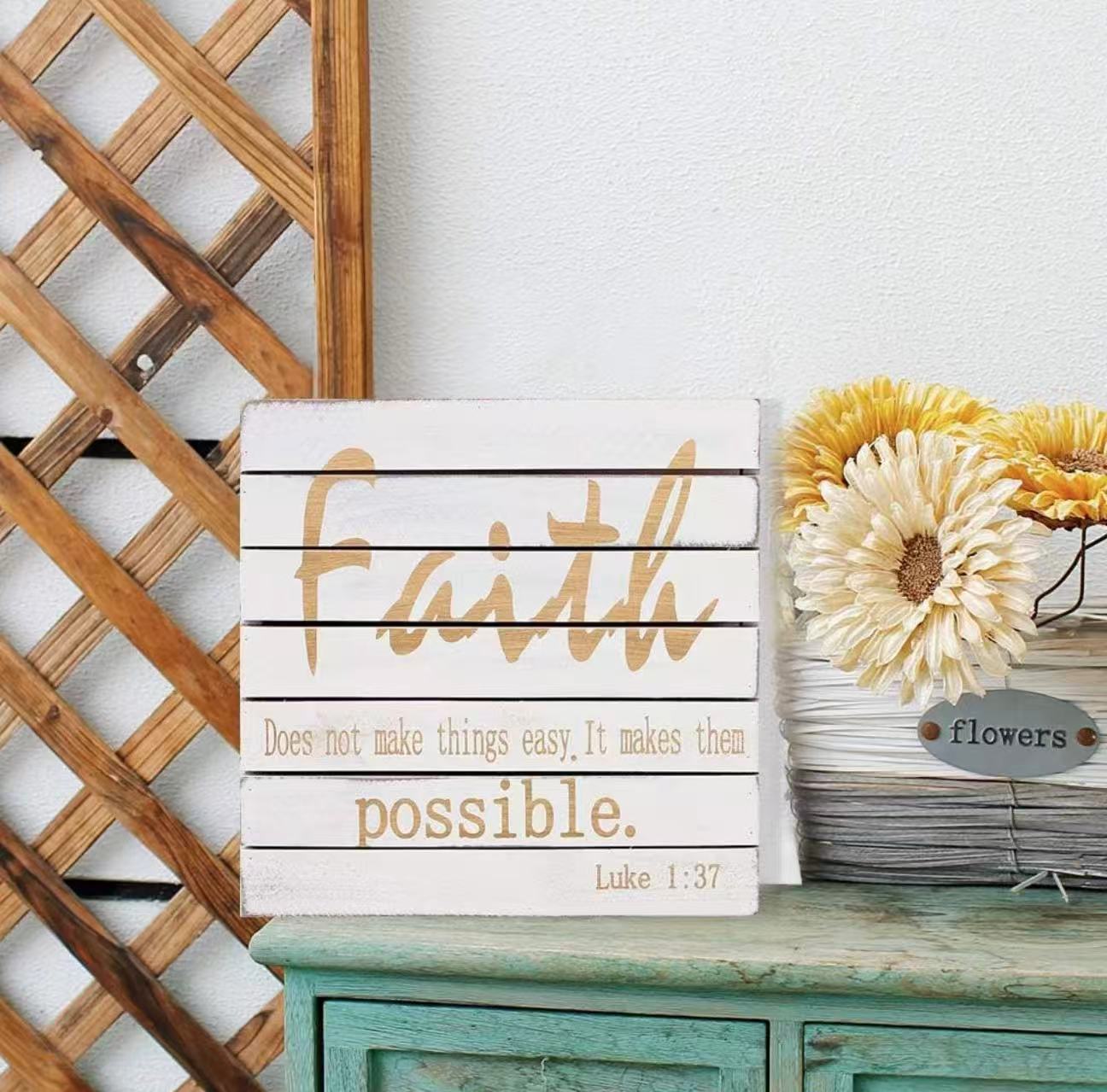 Wooden Faith Wall Plaque – Inspirational Bible Verse Christian Decor, 9.75"x9.75"