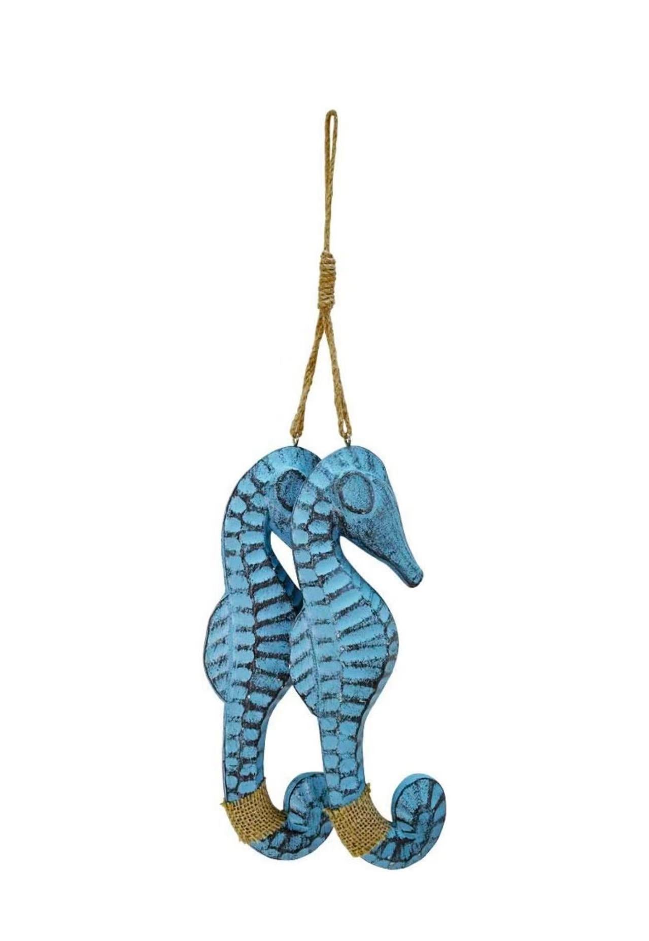 Set of 2 Wooden Sea Horse Wall Decor – Nautical Ocean Beach Hanging Decoration