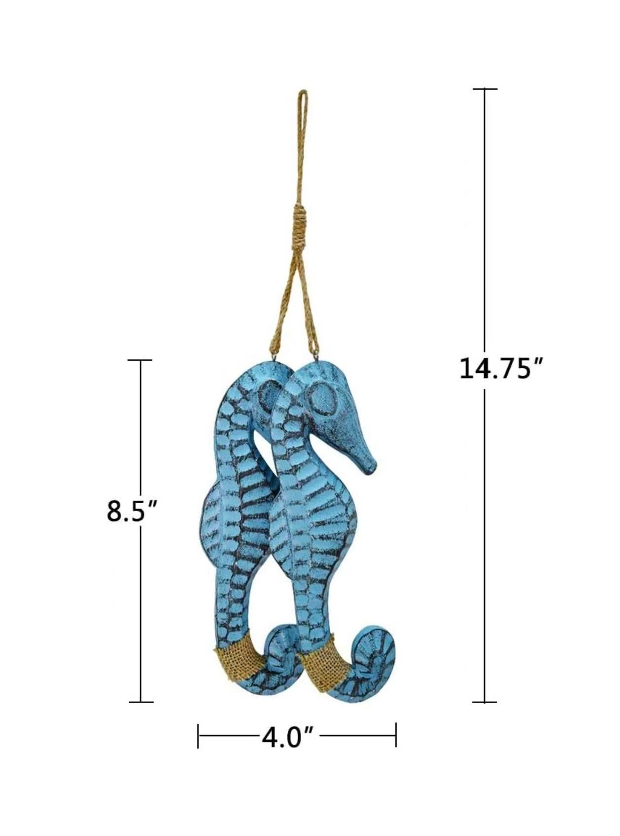 Set of 2 Wooden Sea Horse Wall Decor – Nautical Ocean Beach Hanging Decoration