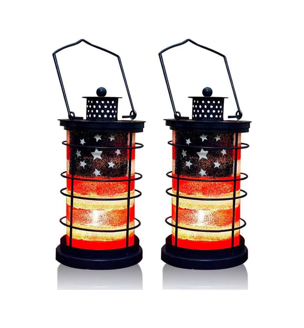 American Flag Metal Hanging Lantern – Patriotic Indoor/Outdoor Tabletop Candle Holder Item Package Quantity: 2