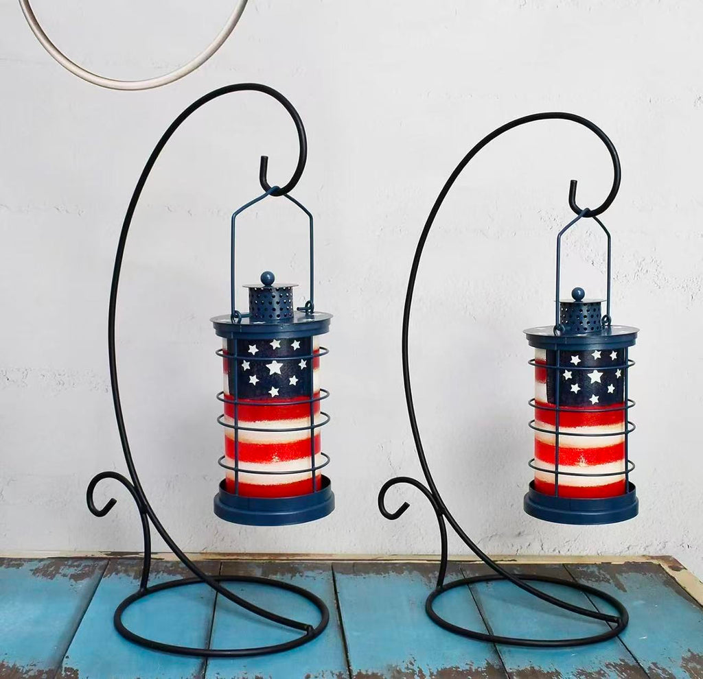 American Flag Metal Hanging Lantern – Patriotic Indoor/Outdoor Tabletop Candle Holder Item Package Quantity: 2