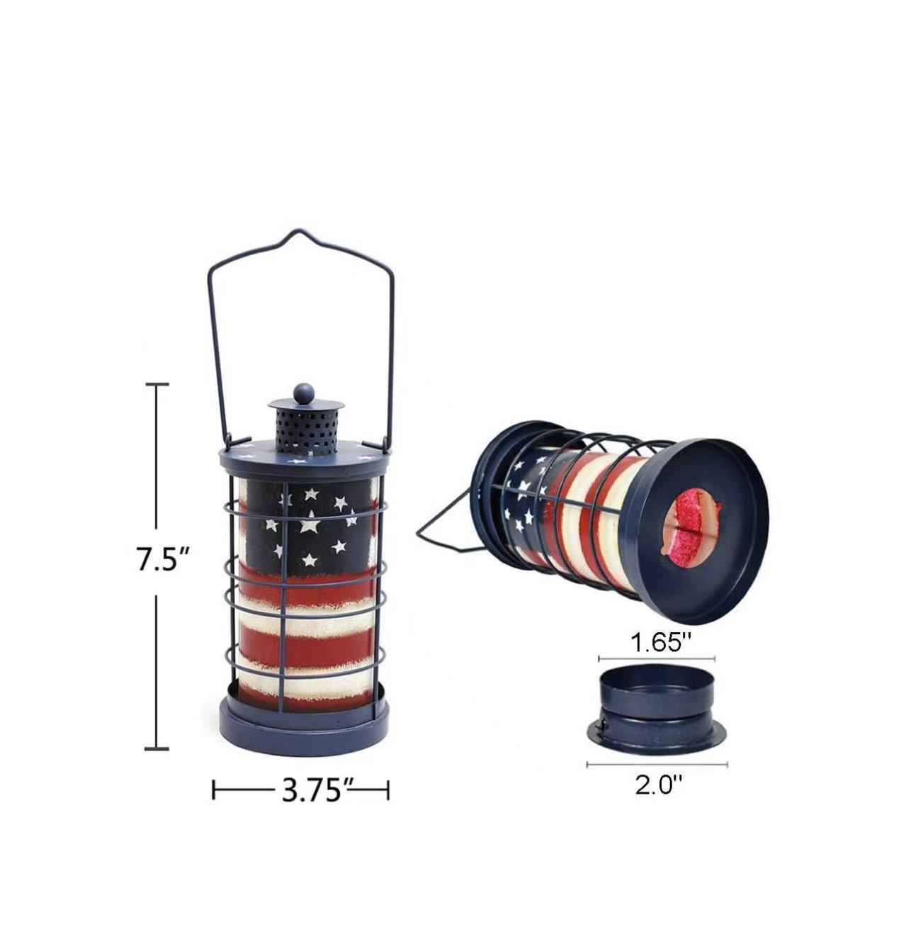 American Flag Metal Hanging Lantern – Patriotic Indoor/Outdoor Tabletop Candle Holder Item Package Quantity: 2