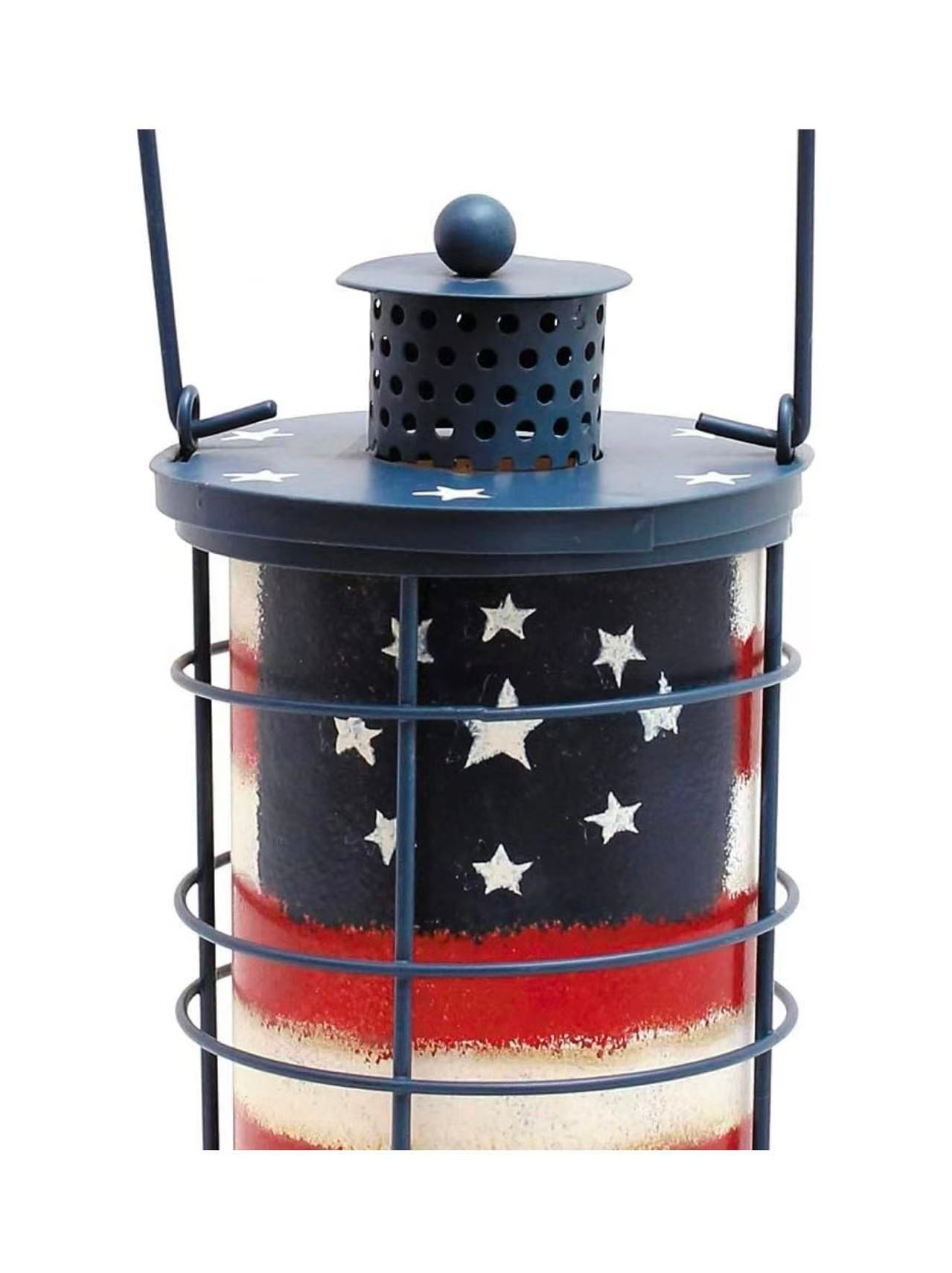 American Flag Metal Hanging Lantern – Patriotic Indoor/Outdoor Tabletop Candle Holder Item Package Quantity: 2