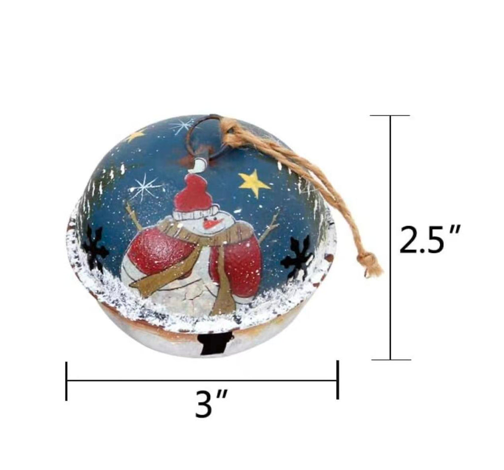 et of 4 Christmas Jingle Bell Ornaments – Rustic Tree & Snowman Hanging Decor