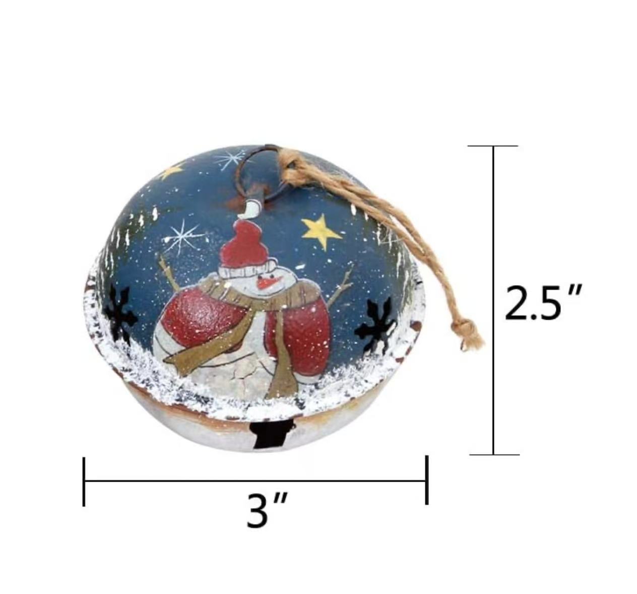 et of 4 Christmas Jingle Bell Ornaments – Rustic Tree & Snowman Hanging Decor