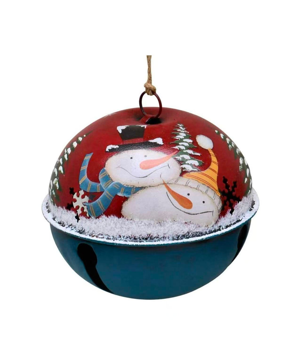 Christmas Jingle Bell Hanging Ornament – 6"x6" Rustic Snowman Tree & Door Decor