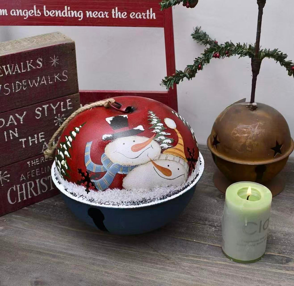 Christmas Jingle Bell Hanging Ornament – 6"x6" Rustic Snowman Tree & Door Decor