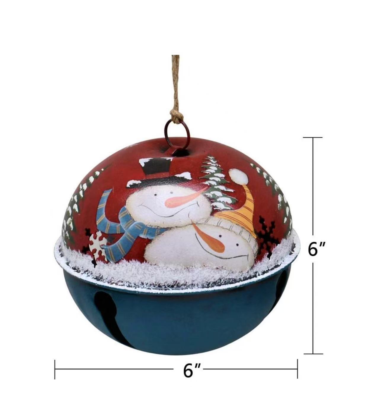 Christmas Jingle Bell Hanging Ornament – 6"x6" Rustic Snowman Tree & Door Decor