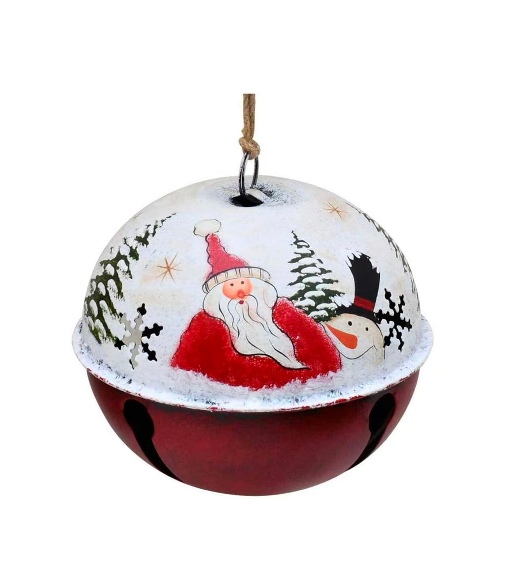 Christmas Jingle Bell Ornament – 6"x6" Rustic Santa Claus Tree & Door Decor