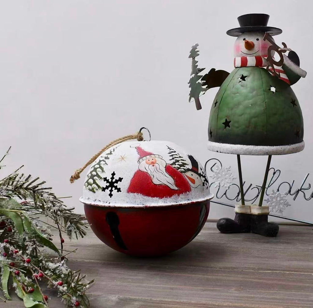 Christmas Jingle Bell Ornament – 6"x6" Rustic Santa Claus Tree & Door Decor