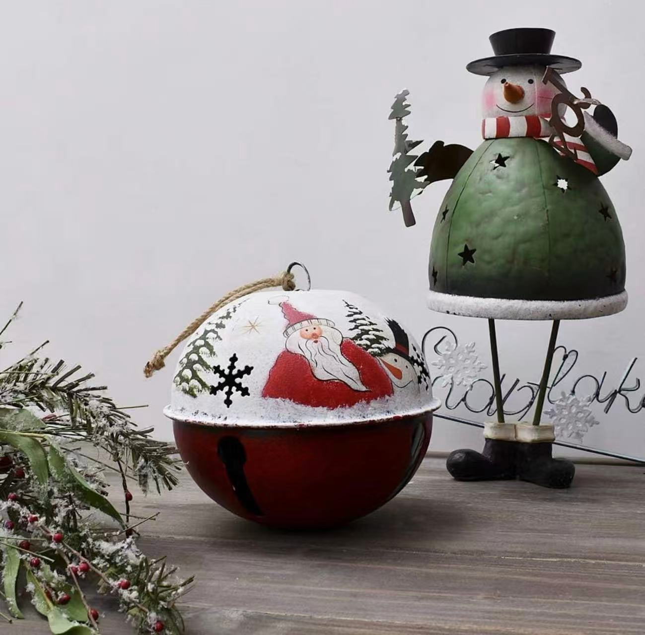 Christmas Jingle Bell Ornament – 6"x6" Rustic Santa Claus Tree & Door Decor