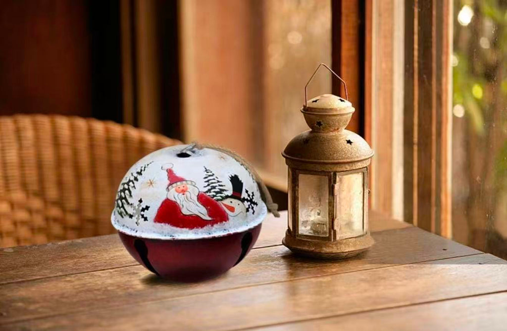 Christmas Jingle Bell Ornament – 6"x6" Rustic Santa Claus Tree & Door Decor