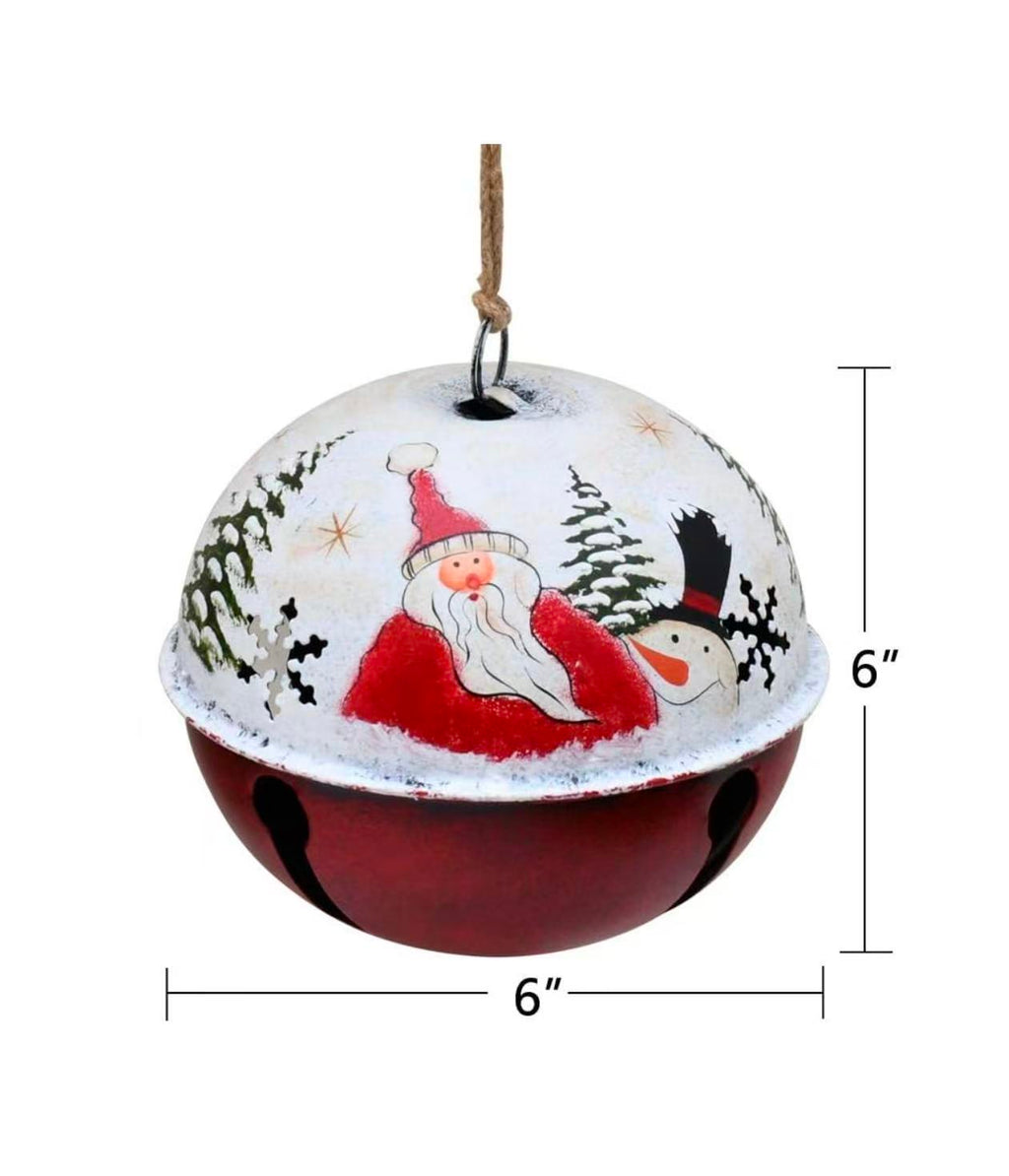 Christmas Jingle Bell Ornament – 6"x6" Rustic Santa Claus Tree & Door Decor
