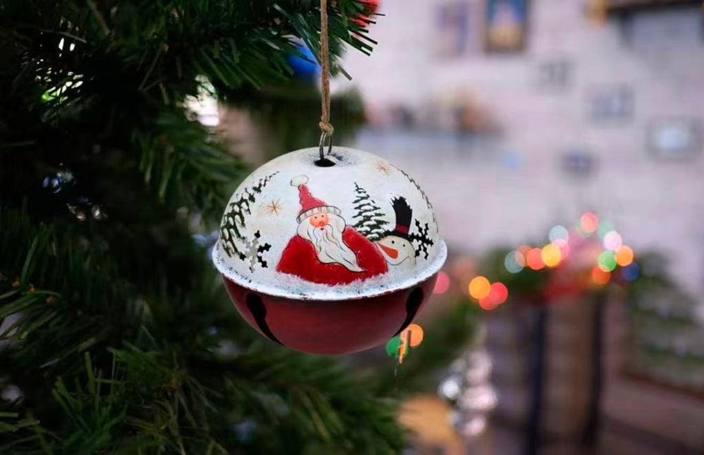 Christmas Jingle Bell Ornament – 6"x6" Rustic Santa Claus Tree & Door Decor
