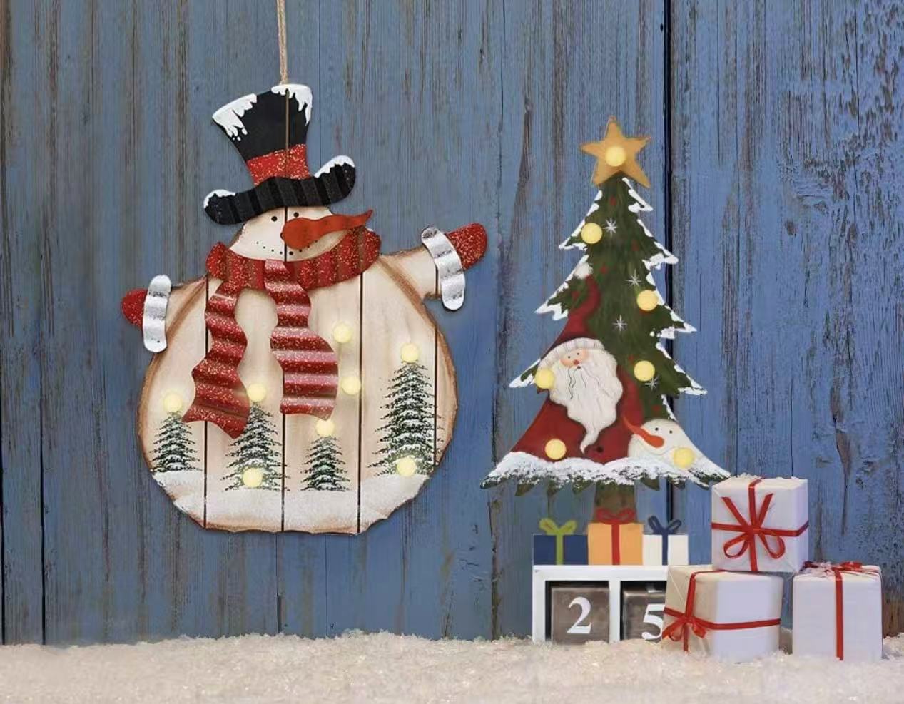 Battery-Operated Wooden Snowman Sign – Rustic Christmas Wall Decor （Batteries Not Included）