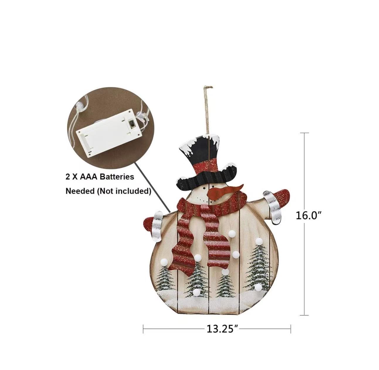 Battery-Operated Wooden Snowman Sign – Rustic Christmas Wall Decor （Batteries Not Included）