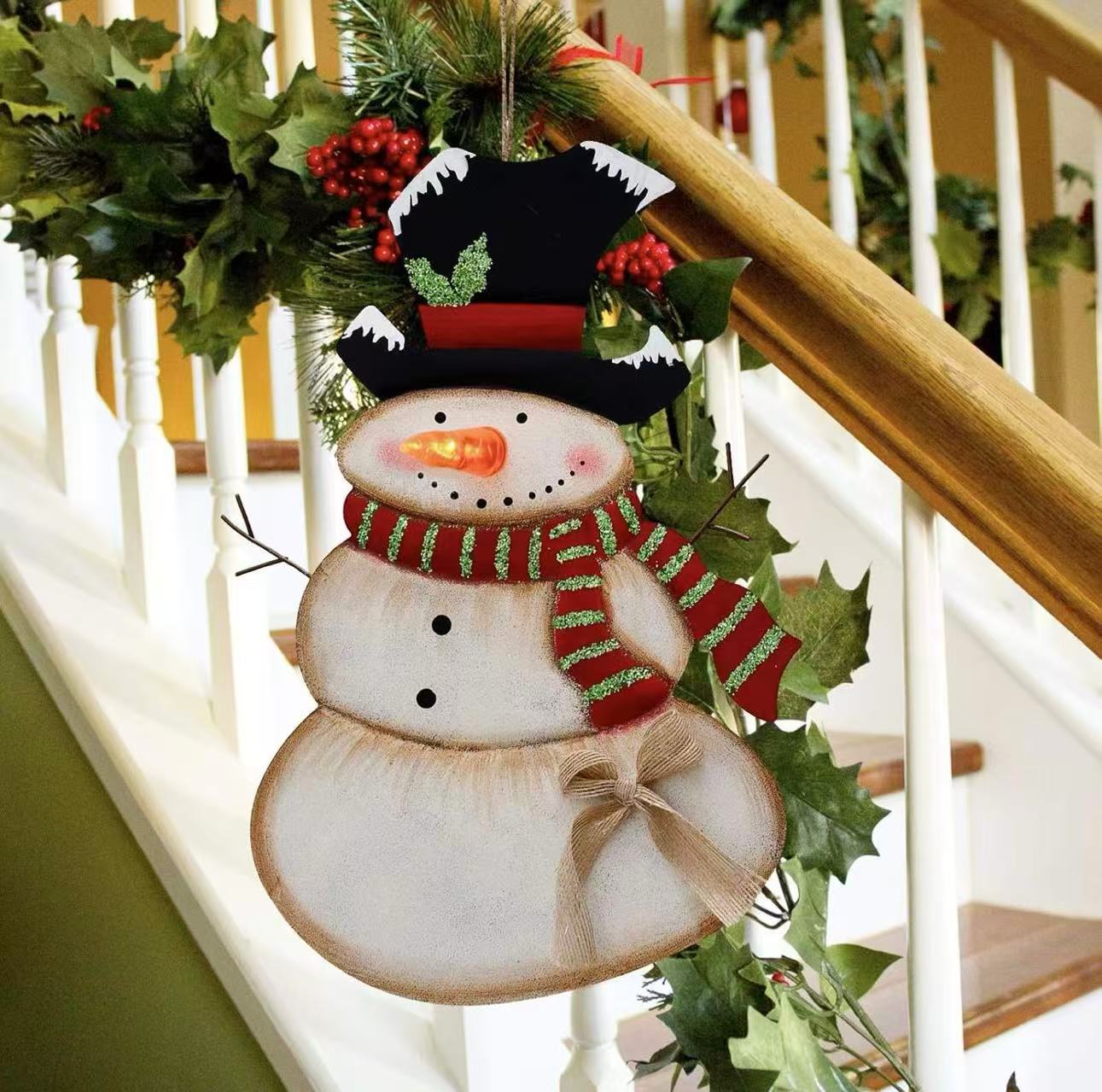 LED Battery-Operated Blinking Nose Snowman – Rustic Christmas Decor （Batteries Not Included）