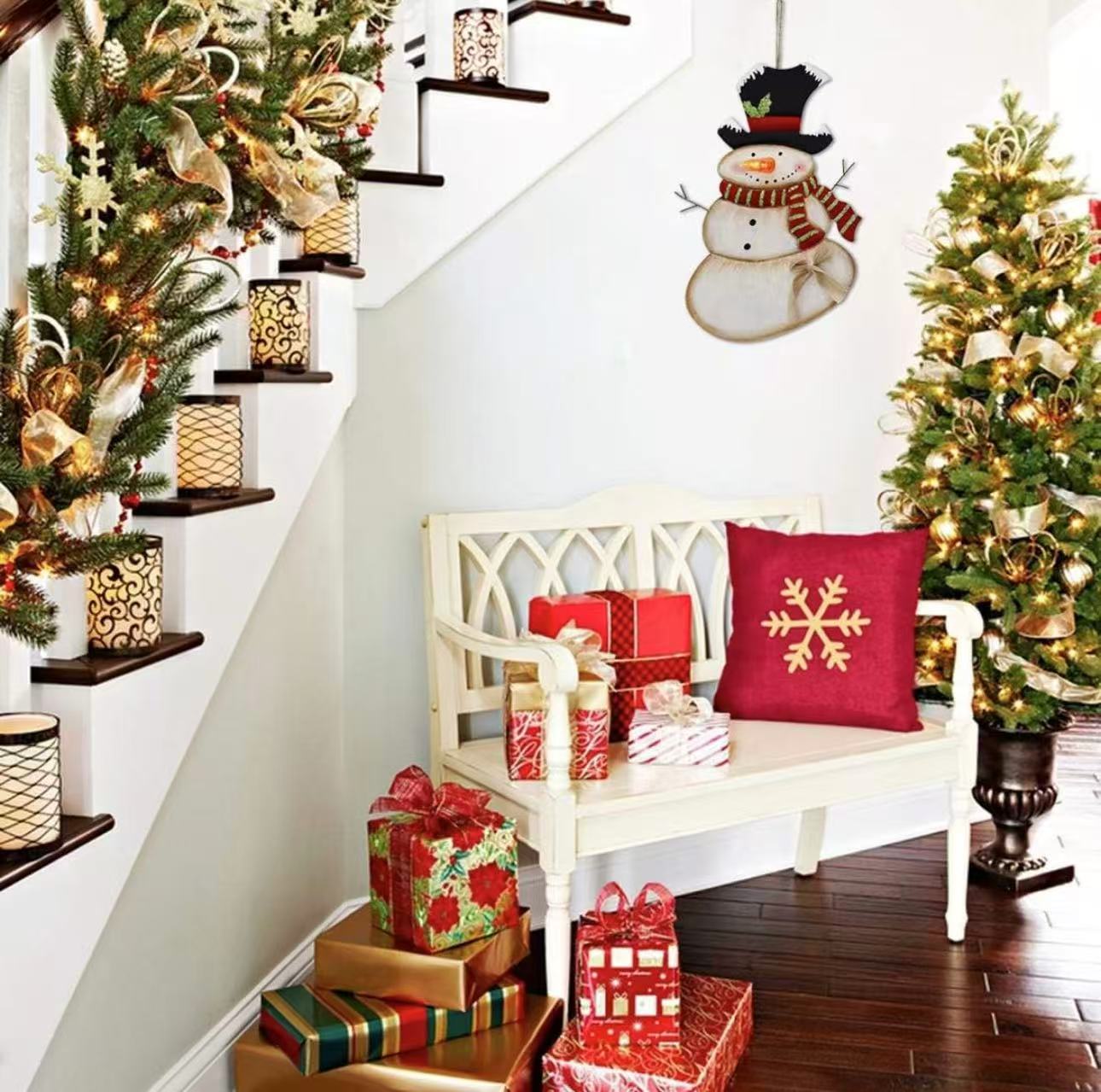 LED Battery-Operated Blinking Nose Snowman – Rustic Christmas Decor （Batteries Not Included）