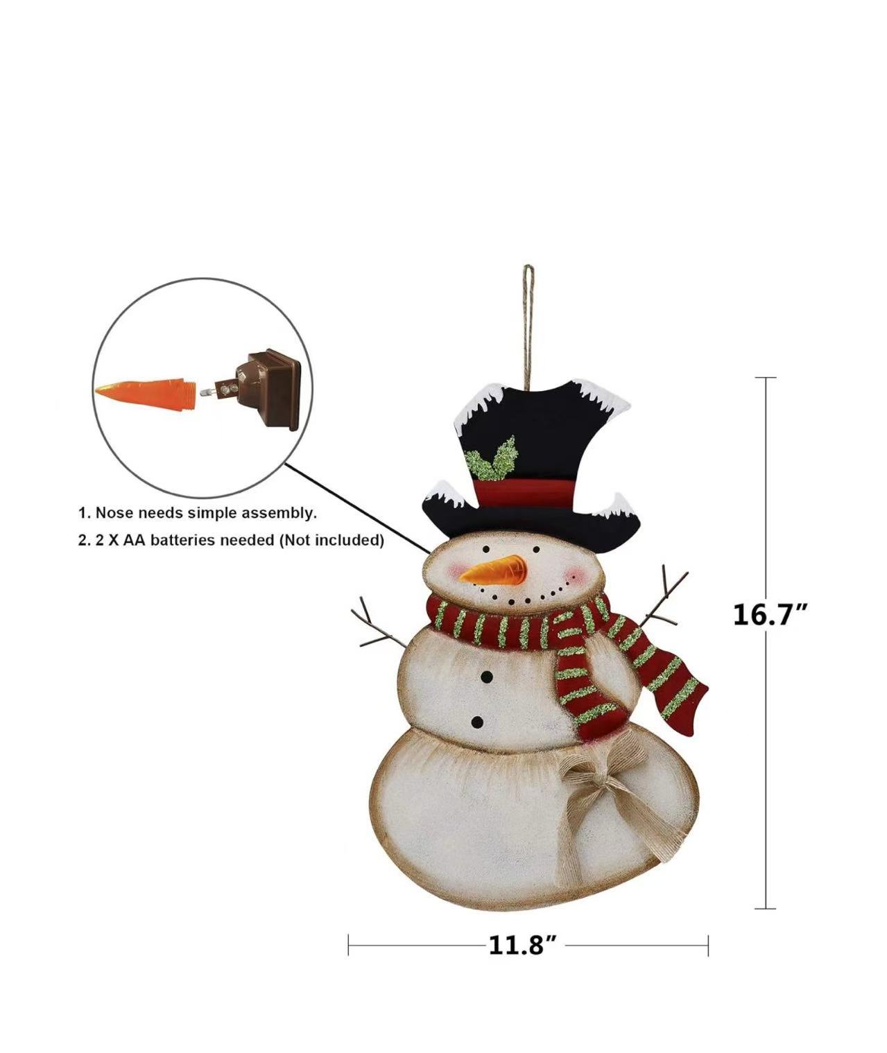 LED Battery-Operated Blinking Nose Snowman – Rustic Christmas Decor （Batteries Not Included）