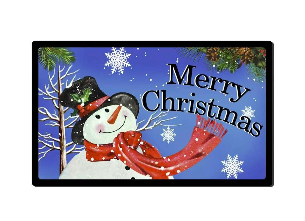 Christmas Snowman Doormat – Non-Slip Blue Holiday Welcome Mat