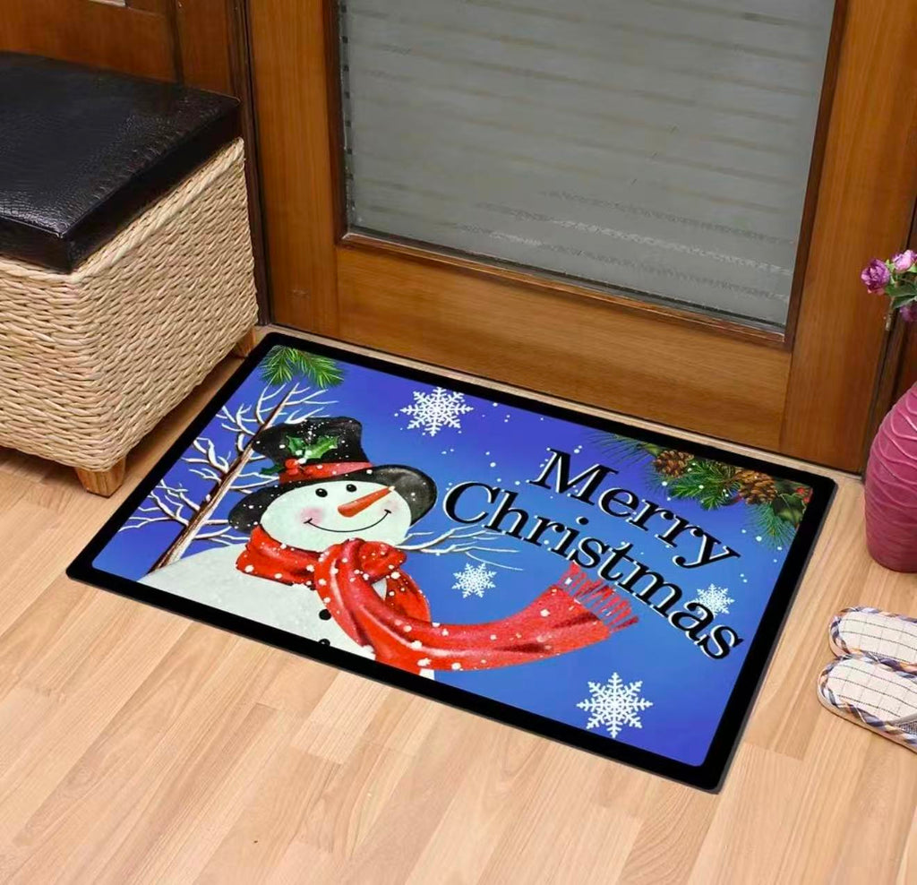 Christmas Snowman Doormat – Non-Slip Blue Holiday Welcome Mat