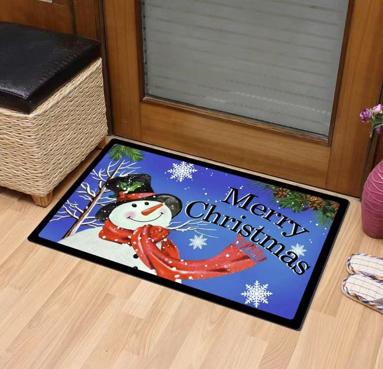 Christmas Snowman Doormat – Non-Slip Blue Holiday Welcome Mat