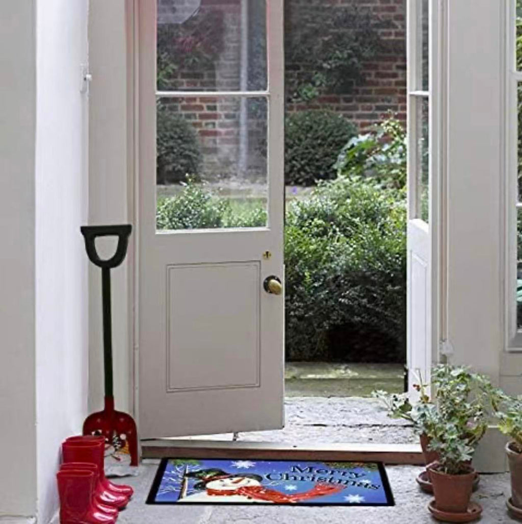 Christmas Snowman Doormat – Non-Slip Blue Holiday Welcome Mat
